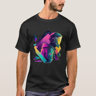 Camiseta Astronauta no Planeta de Ondas Estéticas Espaciais