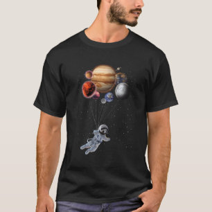 Camiseta Astronauta Panda Segurando Planetas Balão