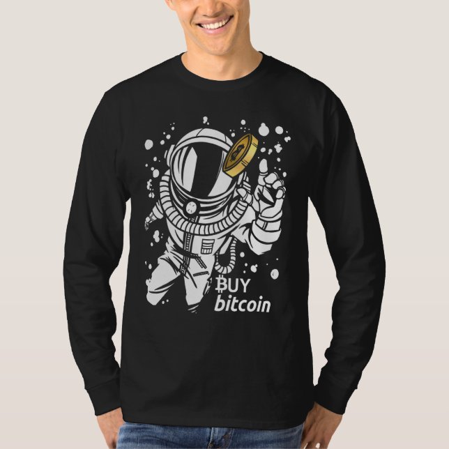 Camiseta Astronauta Pega Bitcoin Compre Macaco Cibernético  (Frente)