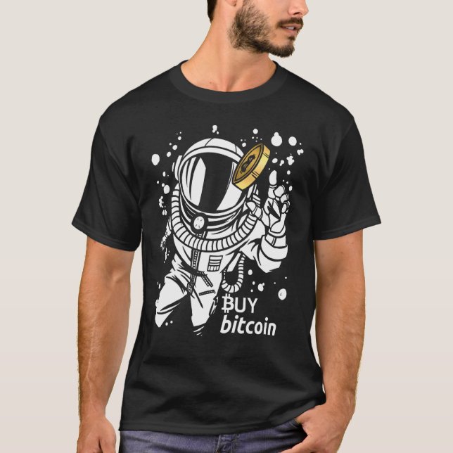 Camiseta Astronauta Pega Bitcoin Compre Macaco Cibernético  (Frente)