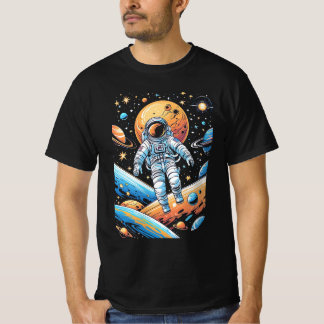 Camiseta Astronauta perdido no espaço cercado por planetas