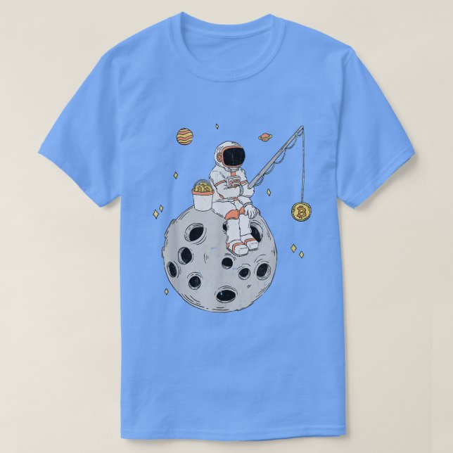 Camiseta Astronauta Pesca de Bitmoney Mercado de Ações T-Sh (Frente do Design)