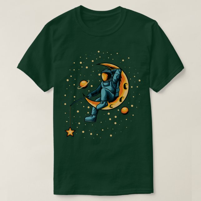 Camiseta Astronauta pescando estrelas Espaço Engraçado (Frente do Design)