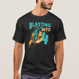 Camiseta Astronauta Planeta Espacial Feliz 4º Aniversário