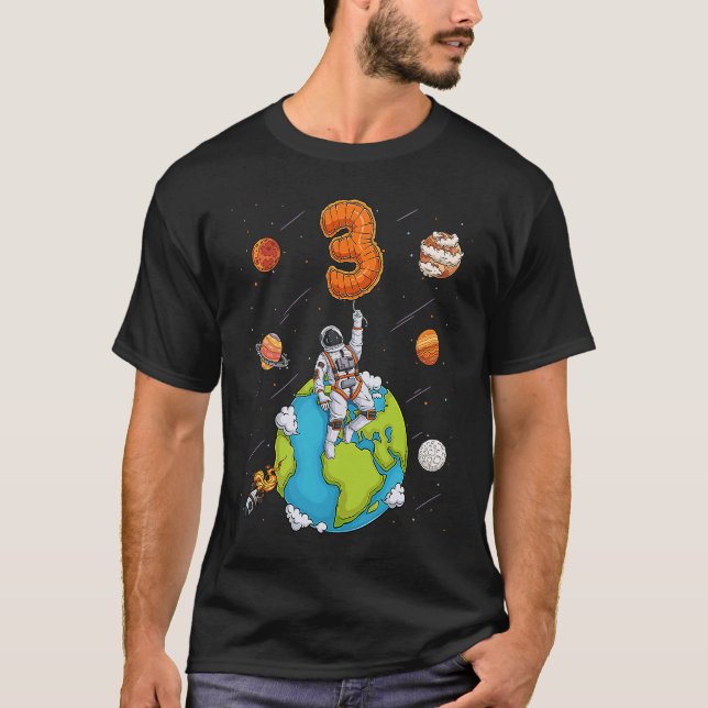 Camiseta Astronauta Planeta Espaço Três Três Anos 3 Anos 3  (Frente)