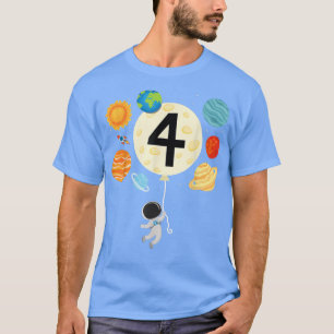 Camiseta Astronauta Planetas Balões 4º Aniversário Espaço 4