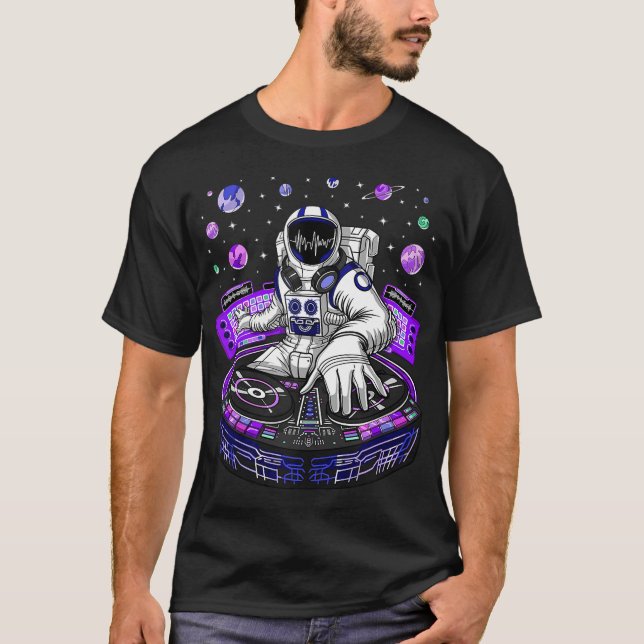 Camiseta Astronauta Psicodélico Música DJ Psytrance Techno  (Frente)