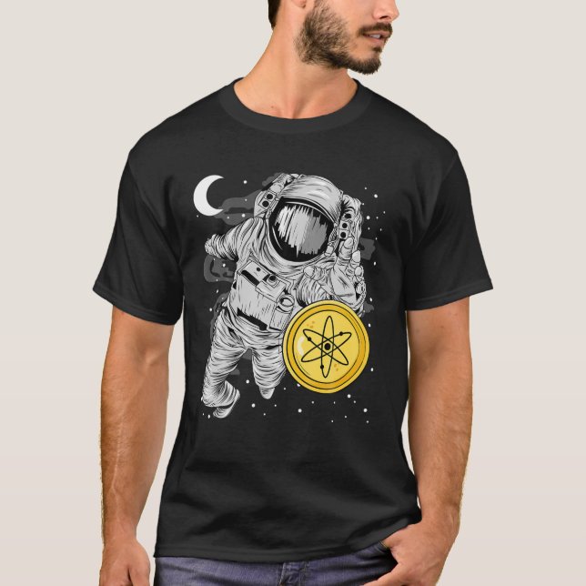 Camiseta Astronauta Que Atinge A Moeda ATOM Do Cosmos Para  (Frente)