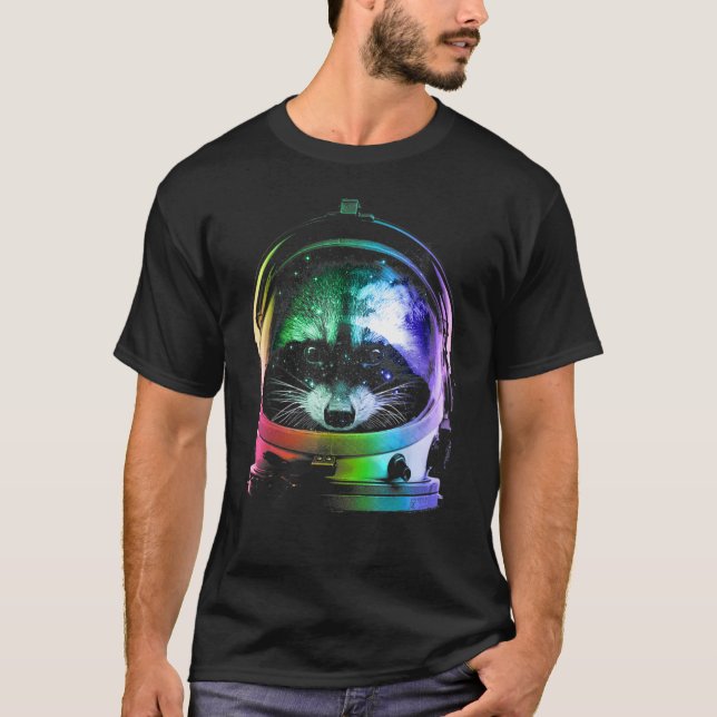 Camiseta Astronauta Raccoon Space Cat Para Homens Mulheres  (Frente)