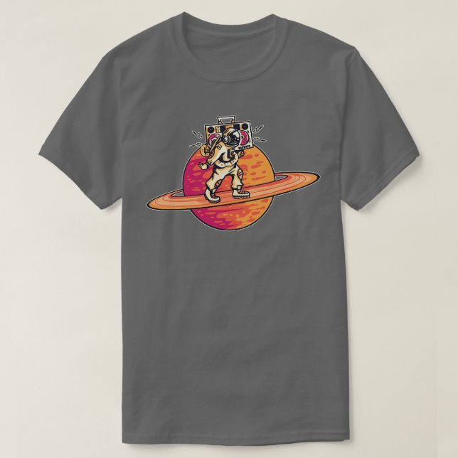Camiseta Astronauta Retro Funky com Caixa de Boombox (Frente do Design)