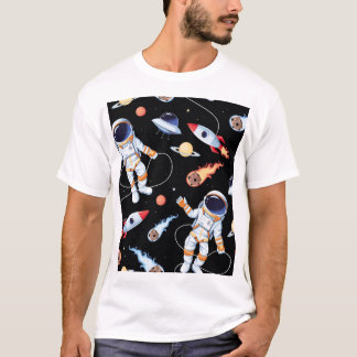 Camiseta Astronauta Rocket: Padrão Sem Vista do Espaço Vint