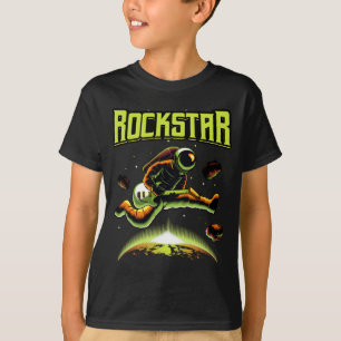 Camiseta Astronauta Rockstar tocando violão no espaço T-Shi