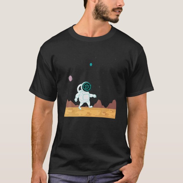 Camiseta Astronauta Safemoon Para O Bloco Criptomoeda Da Lu (Frente)