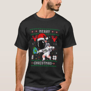 Camiseta Astronauta Santa Hat de Natal Feio feliz Brincando