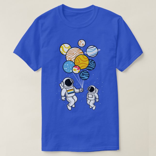 Camiseta Astronauta Segurando Balões da Aroace (Frente do Design)