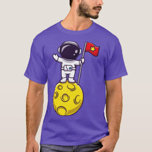 Camiseta Astronauta Segurando Bandeira No Cartoon Da Lua