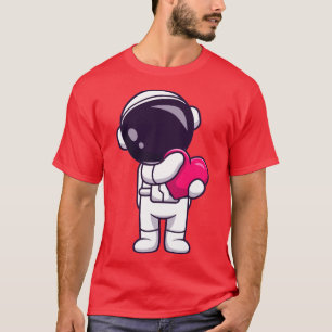 Camiseta Astronauta Segurando Cartoon Cardíaco