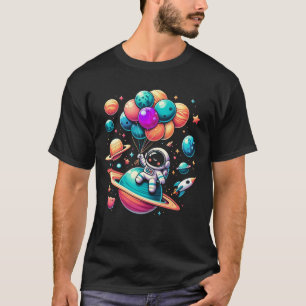 Camiseta Astronauta segurando o pedúnculo espacial do balão