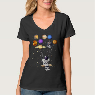 Camiseta Astronauta Segurando Planeta Balões Ciência Sy Sol