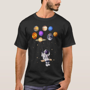 Camiseta Astronauta Segurando Planeta Balões Ciência Sy Sol