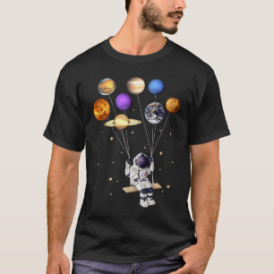 Camiseta Astronauta Segurando Planeta Balões Ciência Sy Sol