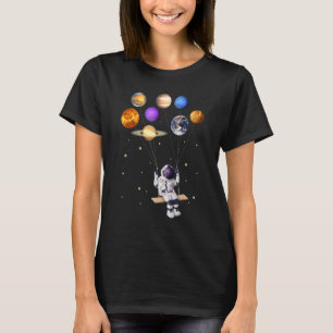 Camiseta Astronauta Segurando Planeta Balões Ciência Sy Sol