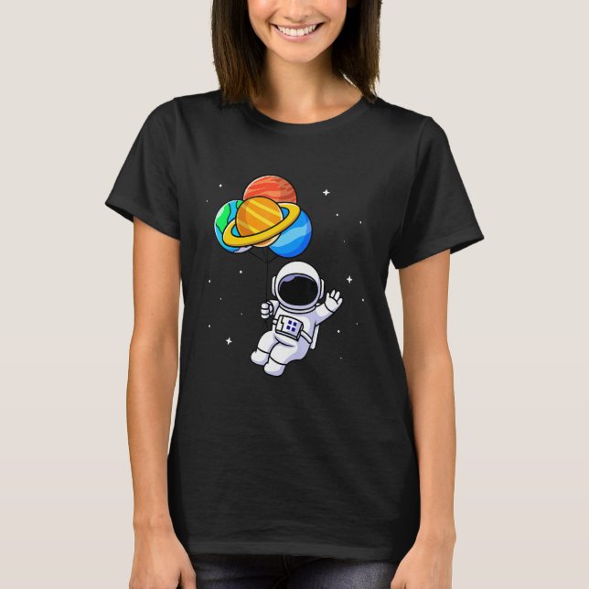 Camiseta Astronauta segurando planeta Balões Solares Sistem (Frente)