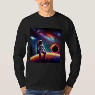 Camiseta Astronauta sentado num meteoro voando através do s