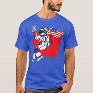 Camiseta Astronauta Sinal de Paz Bandeira Americana 4 de ju