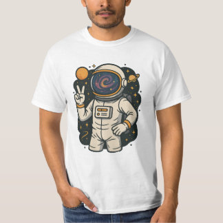 Camiseta Astronauta Sinal de Paz Galáxia Astro Lover