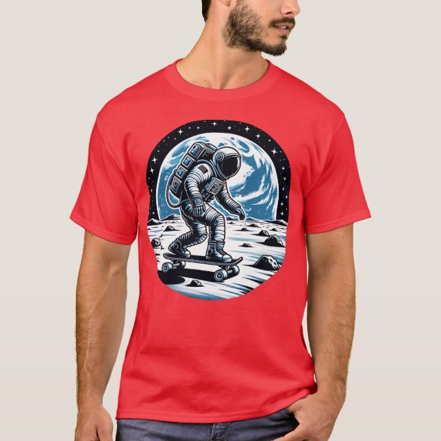 Camiseta Astronauta Skateboard na design de presente da Lua (Frente)