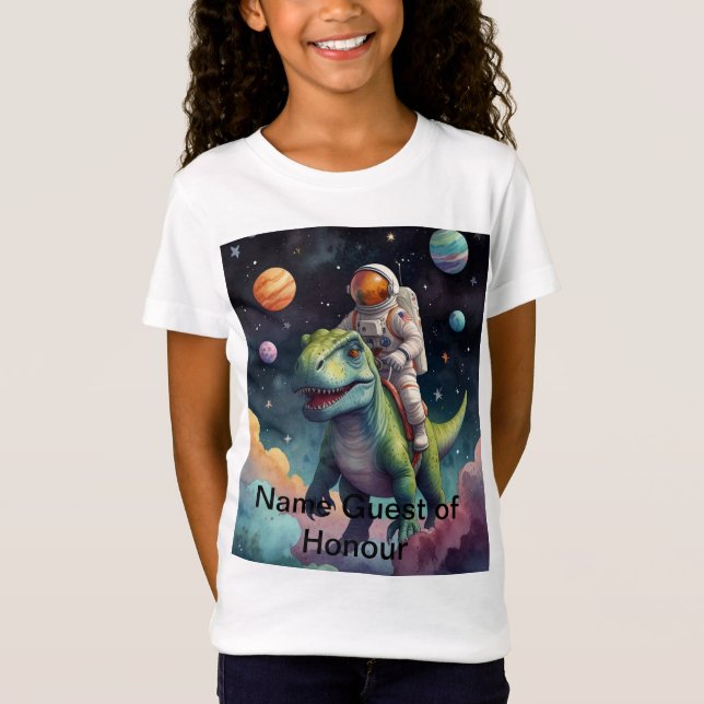 Camiseta Astronauta sobre Dino no Espaço (Frente)