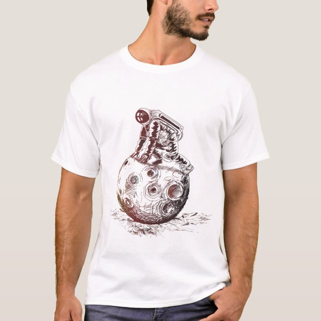 Camiseta astronauta sobre ilustração da lua (Frente)