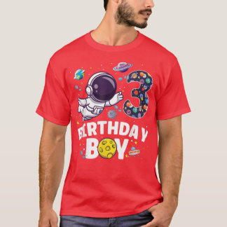 Camiseta Astronauta Space Theme Party 3 Anos Aniversário B