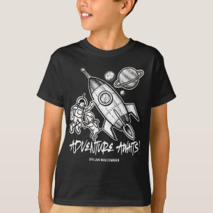 Camiseta Astronauta T- Viagem de Foguete do Espaço Branco R