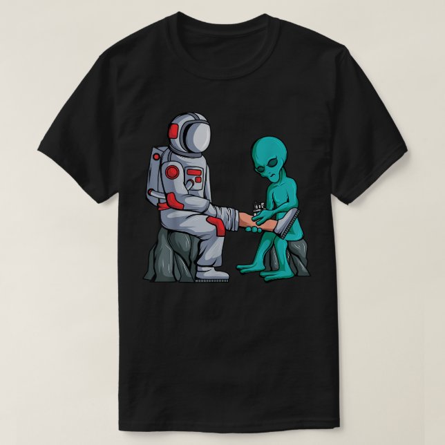 Camiseta Astronauta Tatuador alienígena Tatuando OVNI Lover (Frente do Design)