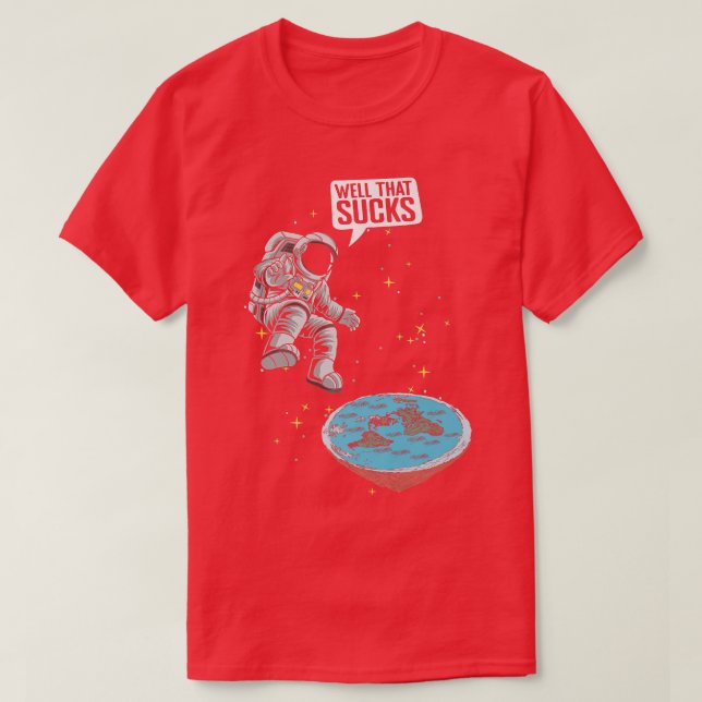 Camiseta Astronauta Terra Plana Conspiração da Ciência da T (Frente do Design)
