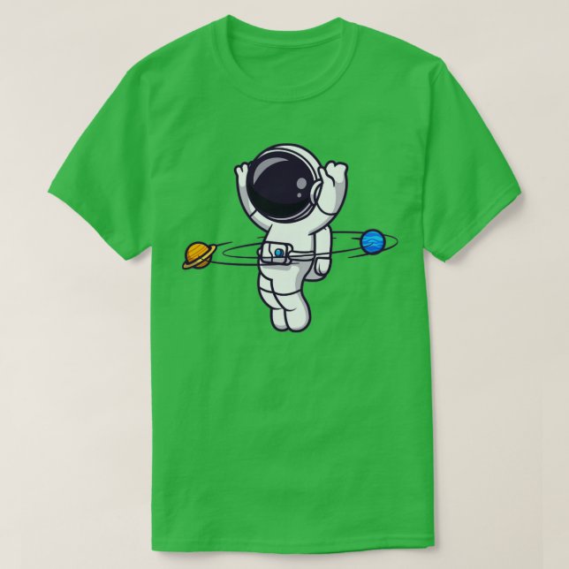 Camiseta Astronauta Tocando Bola do Planeta (Frente do Design)