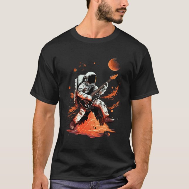 Camiseta Astronauta Tocando E-Guitarra Espaço Emperrando (Frente)