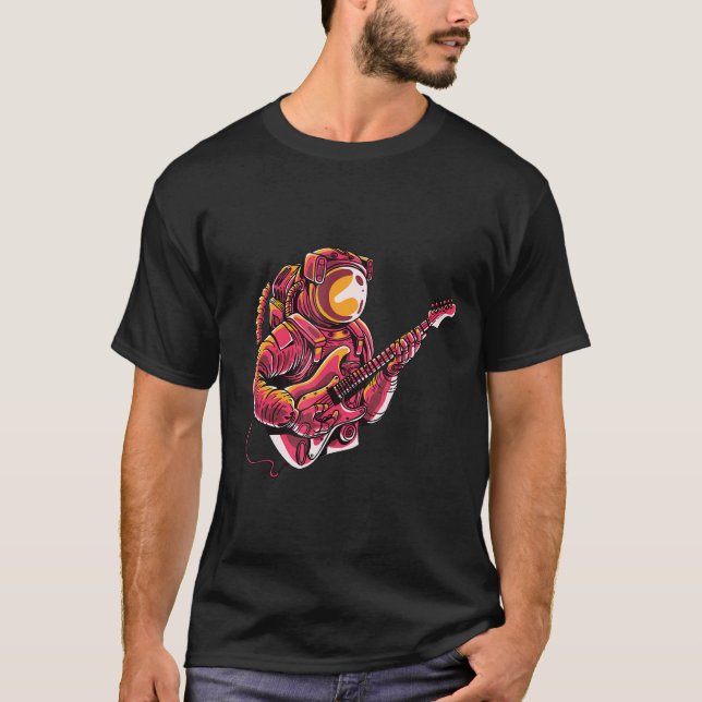 Camiseta Astronauta Tocando Guitarra Espaço Lua Viagem (Frente)