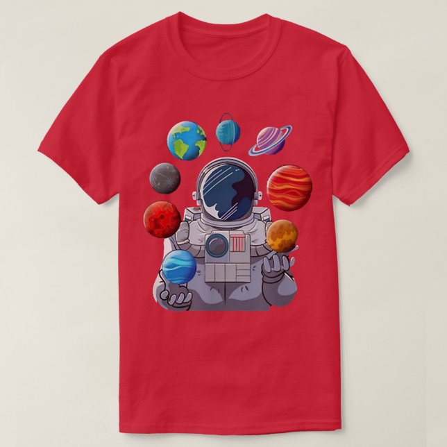 Camiseta Astronauta tocando planetas sistema solar (Frente do Design)