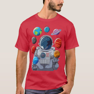 Camiseta Astronauta tocando planetas sistema solar