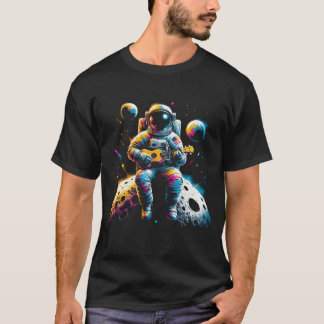 Camiseta Astronauta Tocando Ukulele no Espaço Jogador Ukule