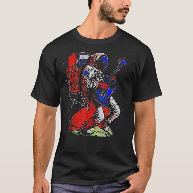 Camiseta Astronauta tocando violão elétrico no espaço Astro (Frente)