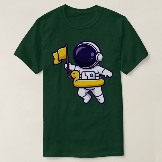 Camiseta Astronauta Traz Bandeira E Flutua Com Pneus (Frente do Design)