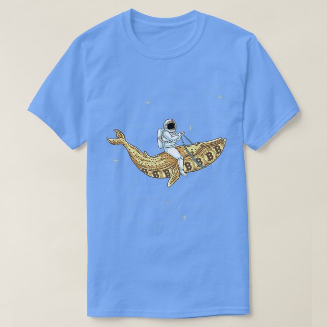 Camiseta Astronauta Trilhando Baleia Branca Cripto Trader (Frente do Design)
