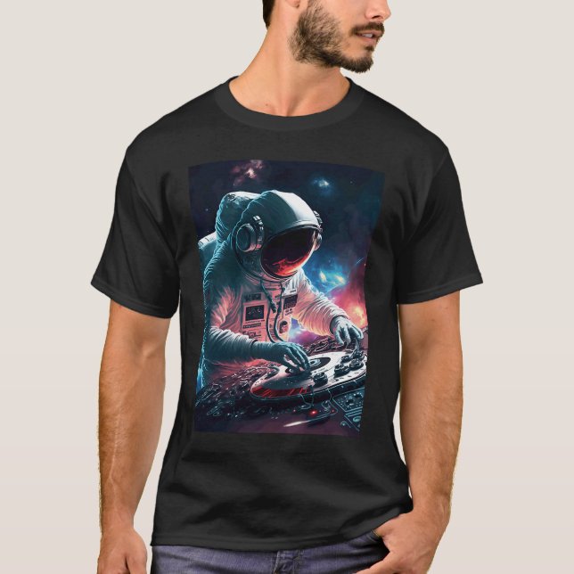 Camiseta Astronauta Turntable no Espaço Gráfico para Homens (Frente)