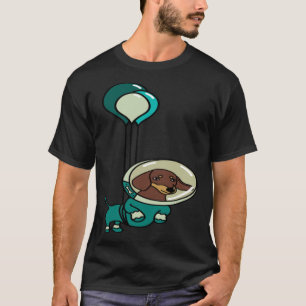 Camiseta Astronauta Verde Flutuante Dachshund com Balões