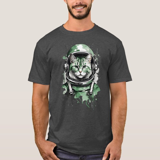 Camiseta Astronauta Verde Gato Splash (Frente)