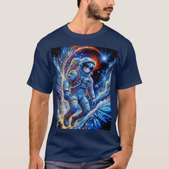 Camiseta Astronauta Vermelho, Branco e Azul (Frente)